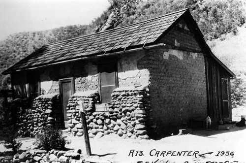 S. E. view of Carpenter adobe in Black Star Canyon on Rancho San Juan Cajon de Santa Ana, 1936