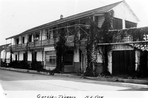 N. E. view of the Garcia-Tepanco adobe on the west side of Central Street in Capistrano Village