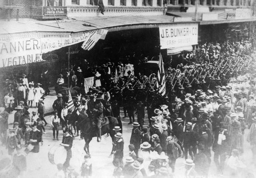 Company L in parade on 4th Street in 1898