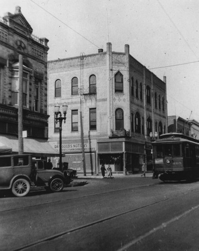 Pacific Electric Railway Red Car at the corner of 4th and Bush