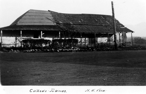 N. W. view of the Canedo-Ramos adobe along Oriental Street in Capistrano Village, 1936