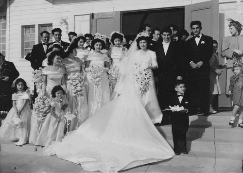 The bridal party poses for a group photograph