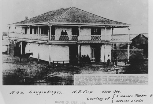 N. E. view of the August Langenberger adobe on Rancho San Juan Cajon de Santa Ana about 1890