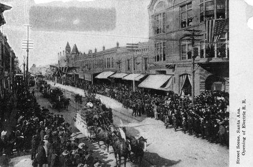 Parade for the opening of the Pacific Electric Railroad down 4th St. in 1906