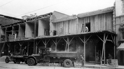 Damage from March 1933 earthquake to Woolworth and Lowe's on 4th Street on March 10, 1933