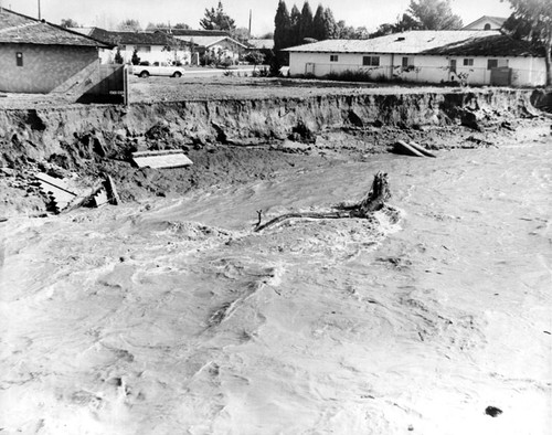 Eroded bank due to the Santiago Creek Flood on February 26, 1969