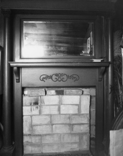 Fireplace mantel piece (oak) from the living room, Dr. J. A. Hatch house about 1981