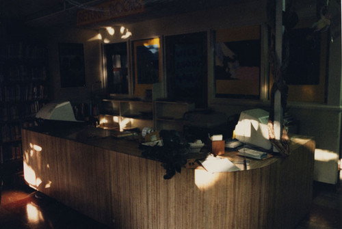 Children's library circulation desk at the Santa Ana Public Library in 1987