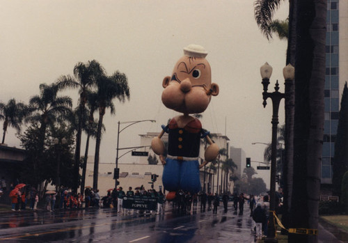 "Popeye" giant balloon in the line of march in the third annual Toys on Parade in Santa Ana, December 6, 1986