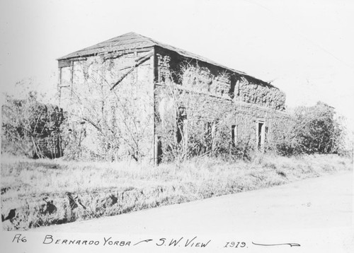 S. W. view of Bernardo Yorba Adobe in 1919