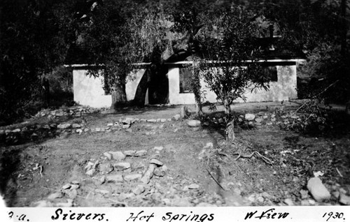 W. view of the Sievers hot springs adobe on Rancho San Juan Cajon de Santa Ana in 1930