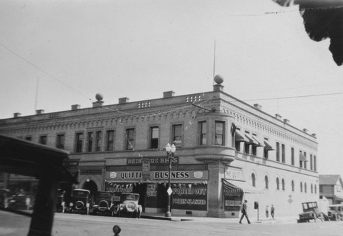 Corner, S. E. 4th and Bush, Reinhaus Bros. store about 1928