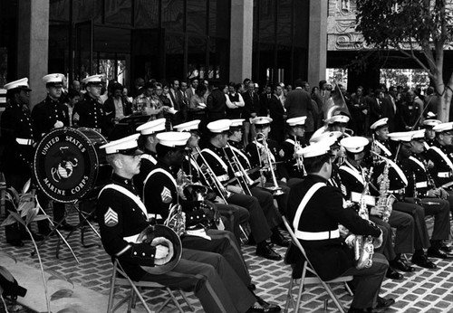 Marine band at dedication of Santa Ana City Hall on February 9, 1973