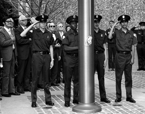 Flag salute at dedication of Santa Ana City Hall on February 9, 1973