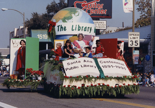 Santa Ana Public Library's float in the Times/Orange County Holiday Parade on December 1, 1990