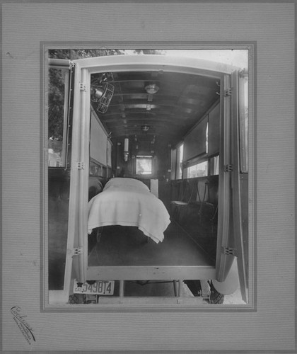 Interior view of Santa Ana's first ambulance