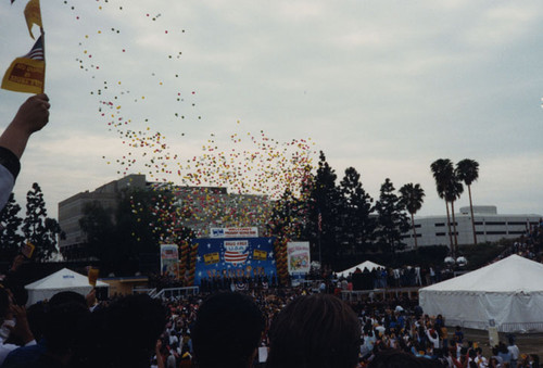 Balloon launch at Eddie West Field on March 2, 1990 during the anti drug rally attended by President Bush