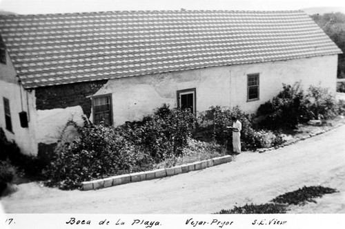 S. E. view of the Boca de La Playa, Vejar-Pryor adobe on Rancho Canada de Los Alisos