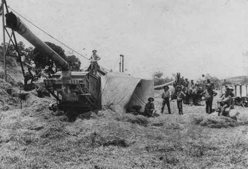 Farm equipment and workers