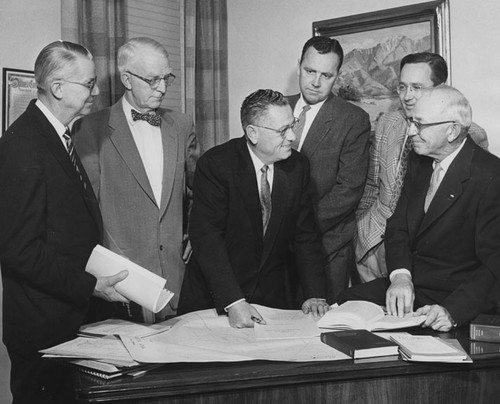 Group photograph of Santa Ana city officials and Chamber of Commerce leaders in the early 1950s