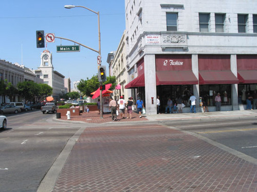 Street scene on the corner of Main St. and Fourth St., August 2002