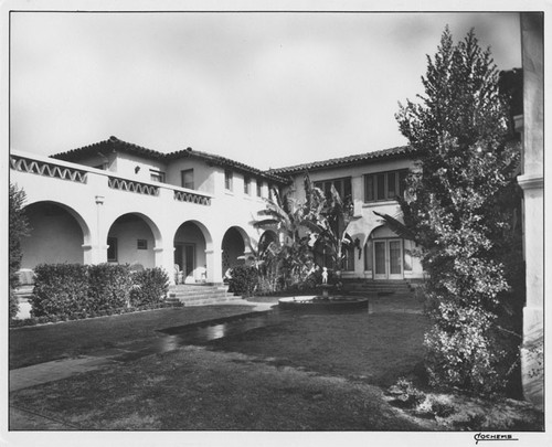 Patio Area, Decorative Pool, and Arched Porch Area at the Philip Stanton residence on Brookhurst Road in Anaheim