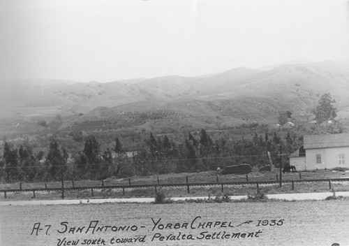 View south toward the Peralta Settlement of the San Antonio - Yorba Chapel in 1935