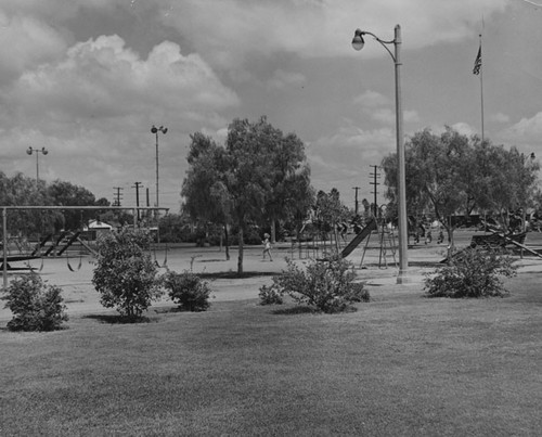 Children's play area at Memorial Park on S. Flower Street