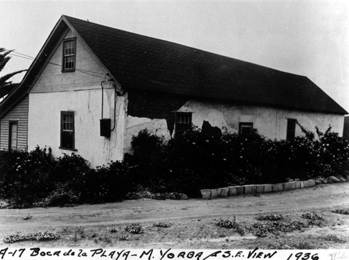 S. E. view of Boca de La Playa - M. Yorba Adobe on Rancho Canada de Los Alisos, 1936