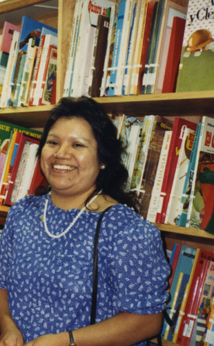 Becky Luna-Garcia, Library service assistant at Newhope Branch Library on 122 North Newhope Street about 1988