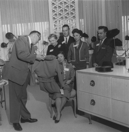 The millinery department at Buffums Department Store on 10th Street and Main