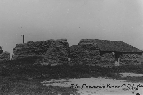 S. E. view of the Prudencio Yorba adobe in 1936