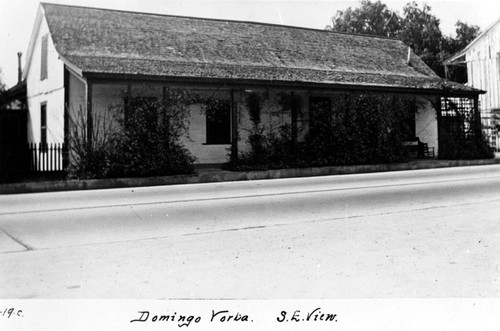 S. E. view of the Domingo Yorba adobe on the west side of Central Street in Capistrano Village