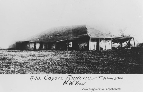 N. W. view of Coyote Rancho adobe on Rancho San Juan Cajon de Santa Ana about 1900