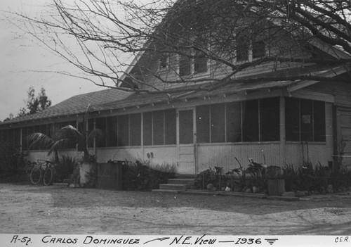 N. E. view of the Carlos Dominguez adobe in 1936