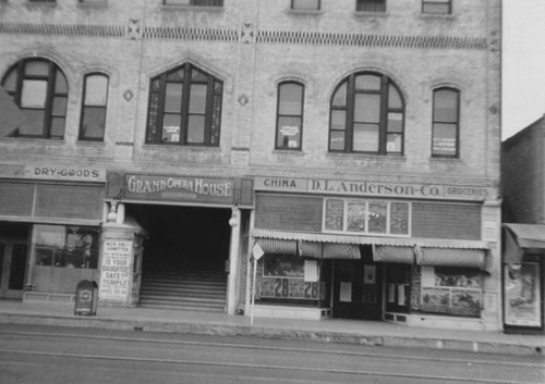 View from 4th St. between Bush and Spurgeon of the Grand Opera House (N. side) on 203 E. 4th St. about 1930