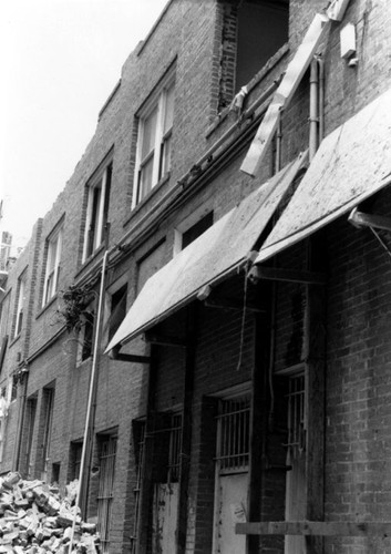 View of the rear wall of Santa Ana Hotel, during demolition in 1987
