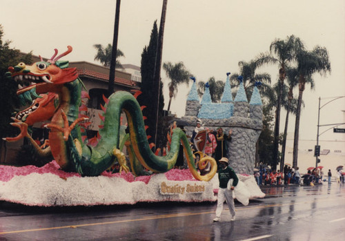 Dragon float sponsored by Quality Suites in the third annual Toys on Parade in Santa Ana, December 6, 1986