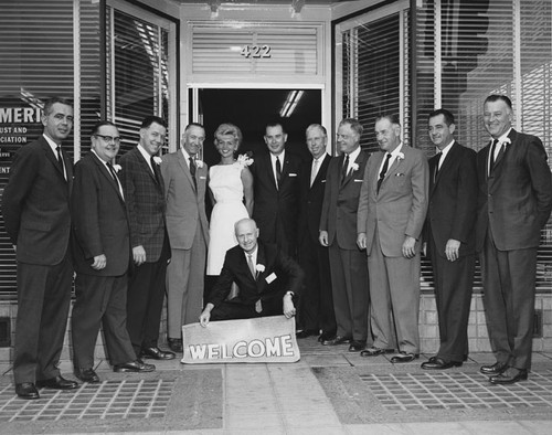 County Supervisor C. M. Featherly and others at the opening of Bank of America National Trust and Savings Association at the Santa Ana Civic Center Branch on 422 N. Broadway