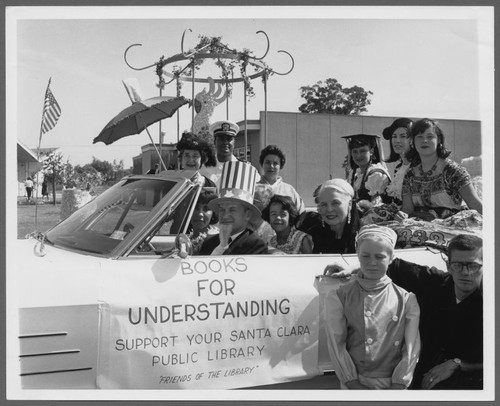 Friends of the Library Float, Columbus Day Parade, Santa Clara, 1965