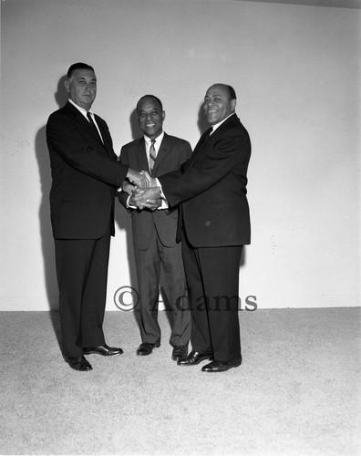 Crispus Wright standing with Rev. George R. Garner III, Los Angeles, 1962