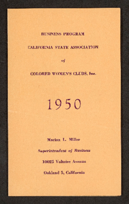 Business program California State Association of Colored Women's Clubs, Inc
