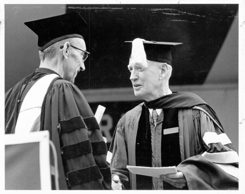 Thomas Leavey with SCU President Patrick Donohoe, S.J. Honorary Degree 1964