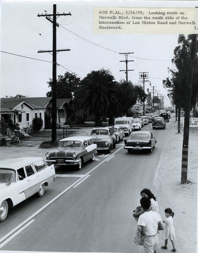 Looking south down Norwalk Blvd. from Los Nietos Rd., Santa Fe Springs, California