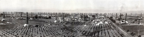 Aerial photograph of Santa Fe Springs with Telegraph Rd. on right side of photo