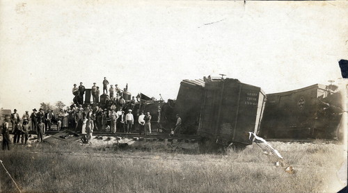 Train derailment, Santa Fe Springs, c. 1920