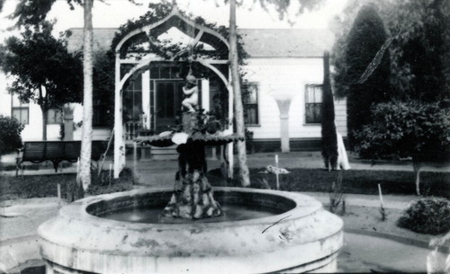 View of Nimock's front porch with fountain