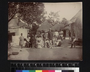 Missionary with villagers, Sierra Leone, ca. 1914