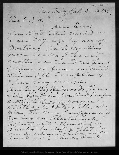 Letter from John Muir to C. J. K. Jones, 1901 Dec 18
