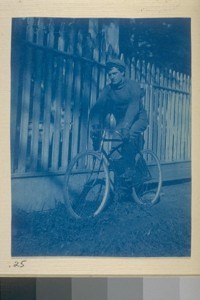 [Herman George Scheffauer on bicycle.]